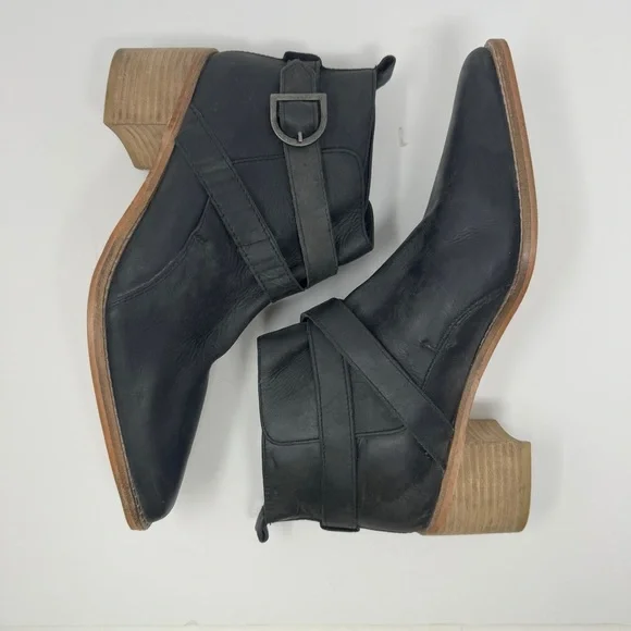 Free People Back Loop Black Leather Ankle Boots EU 39 US 8.5 - Picture 5 of 8